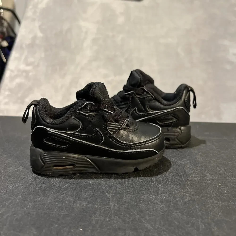 Nike Air Max 90 EasyOn Shoes Toddler Size 5C Triple Black Leather Boys Sneakers
